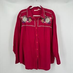Womens Boho Embroidered Floral Top Sz 3x Flowing Artsy Cottagecore Festival Boho
